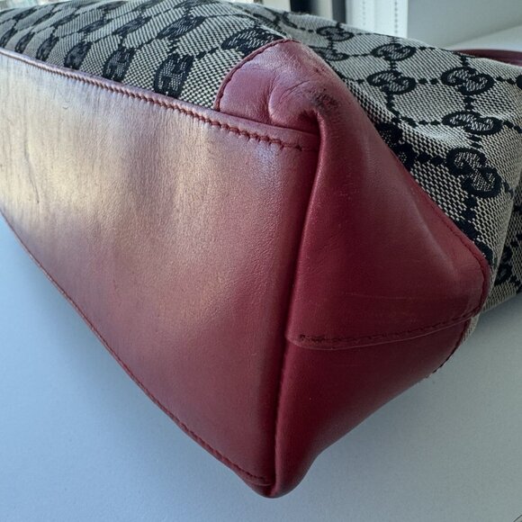 GUCCI Tote Bag GG Pattern Canvas Leather Beige Red Authentic - Picture 5 of 11